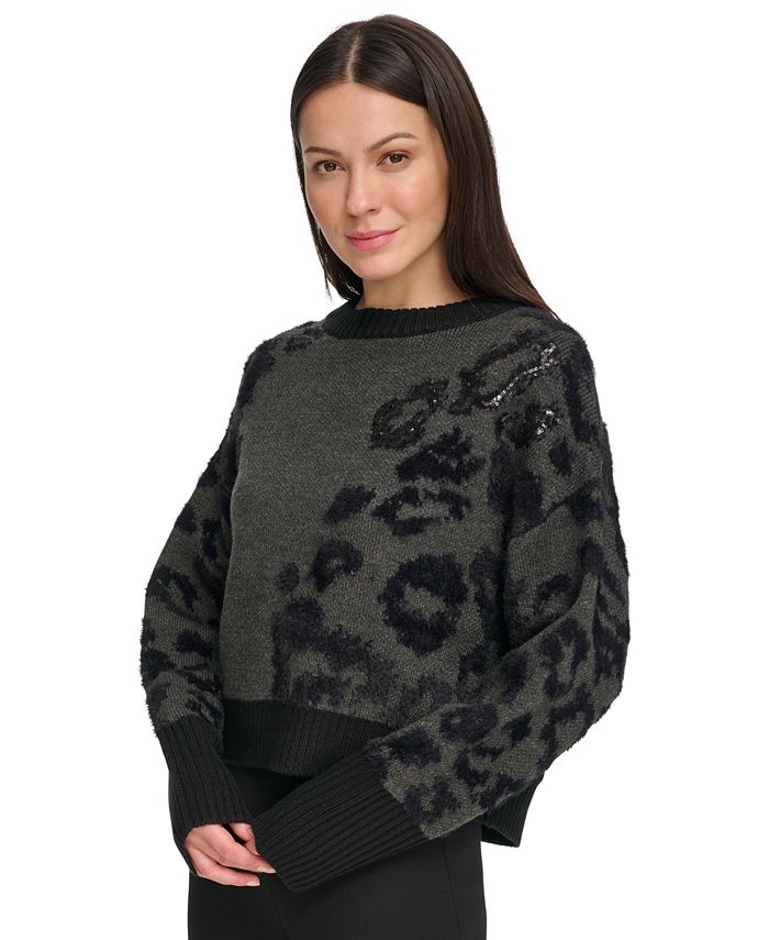 DKNY Women's Animal-Pattern Textured Contrast Sweater - Macy's