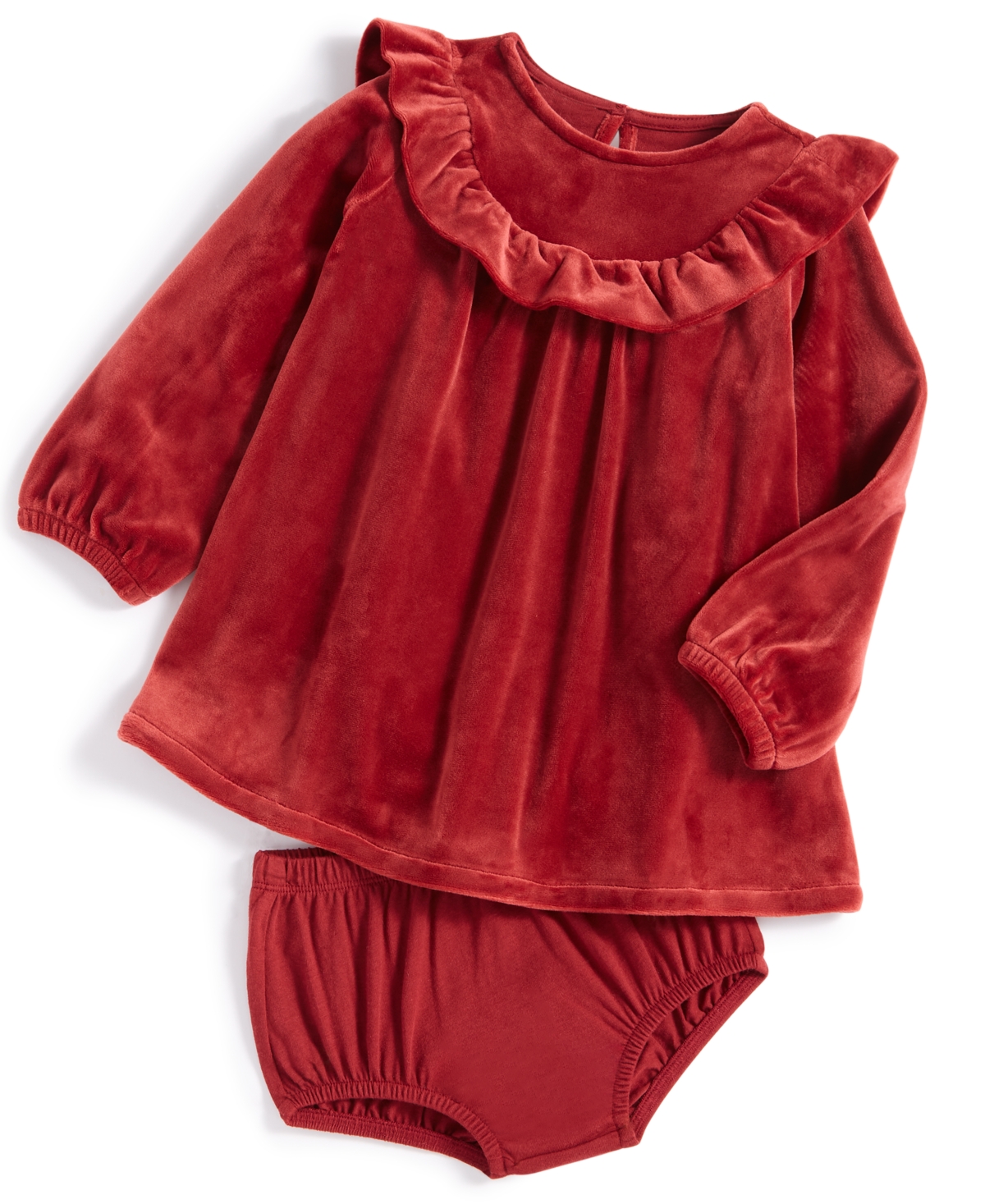 First Impressions Baby Girls Velour Ruffled Dress, Created For Macy's In Scarlet Crush