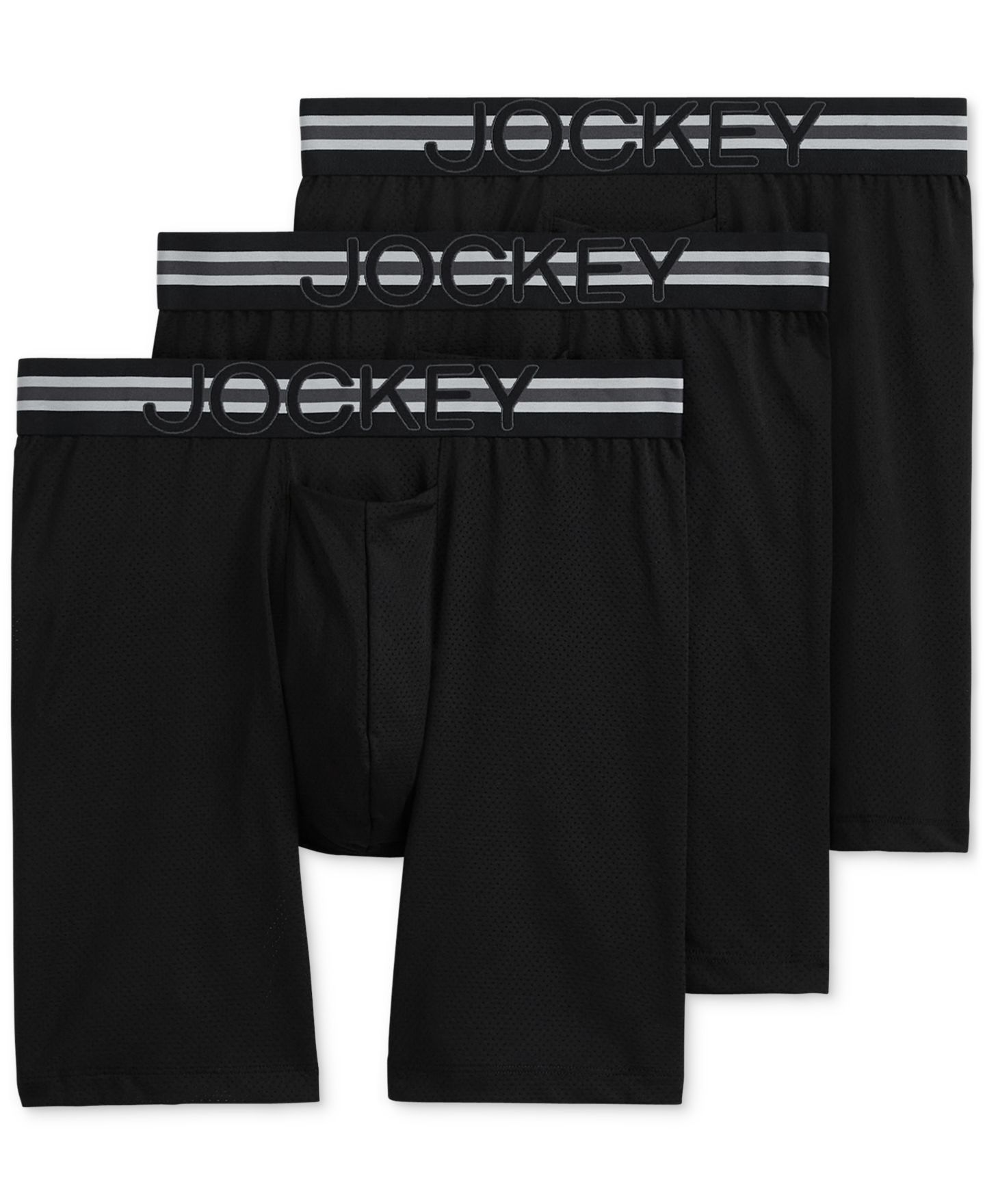 Мужские трусы Jockey Stability Pouch Stretch 9" Long Leg Boxer Brief - 3 Pack, цвет: Чёрный — фото 1