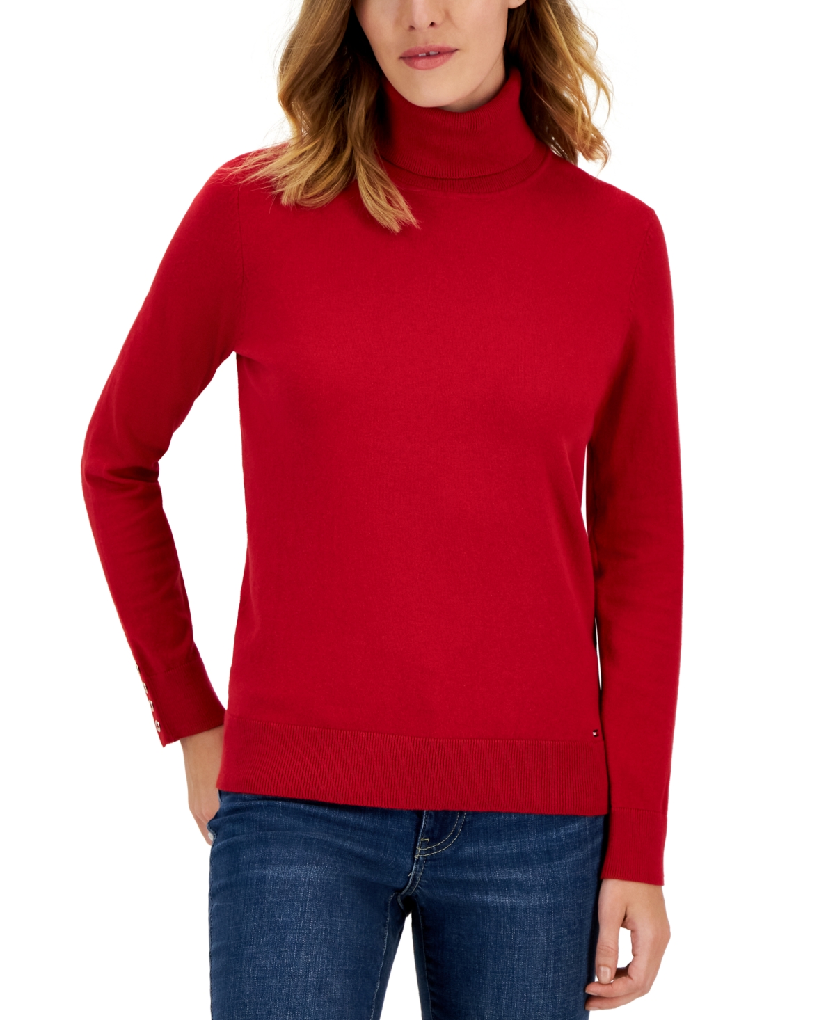 Tommy Hilfiger Plus Size Long Sleeve Knit Turtleneck Top In Scarlet