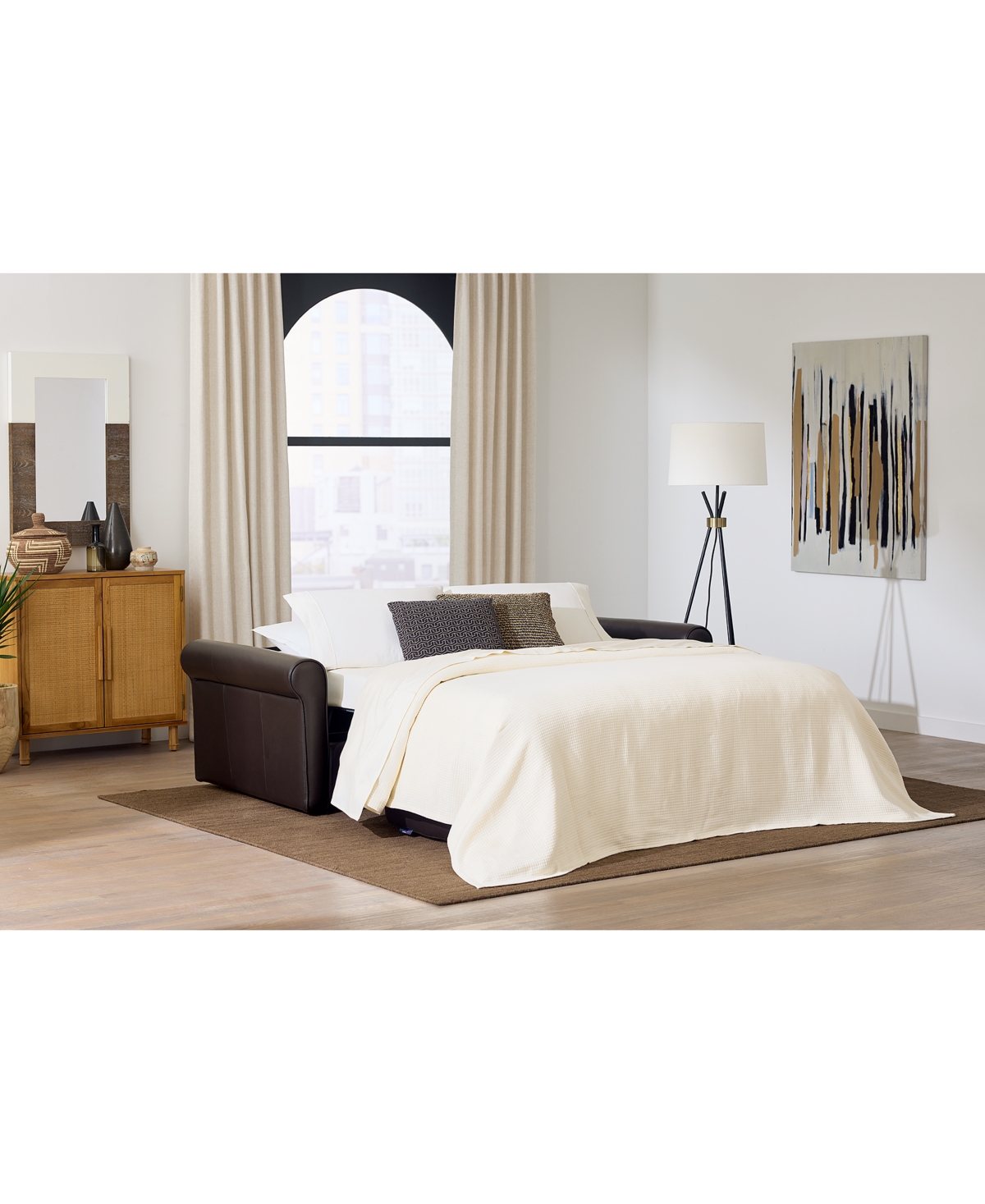 Macy's Elsher 85" Leather Sleeper Sofa, Created For  In Brown