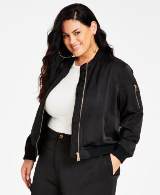 Nina Parker - Trendy Plus Size Zippered-Pocket Bomber Jacket