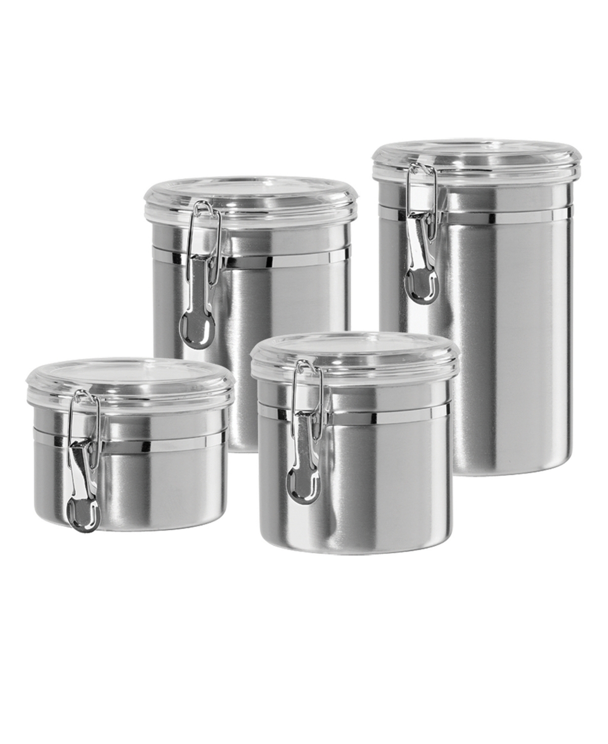Oggi Clamp 4 Piece Canisters With Clear Lids Set In Stainless Steel