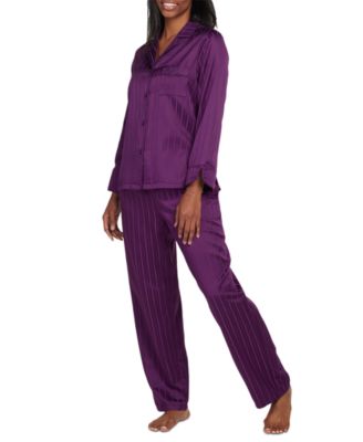 Miss Elaine - Petite 2-Pc. Striped Notched-Collar Pajamas Set