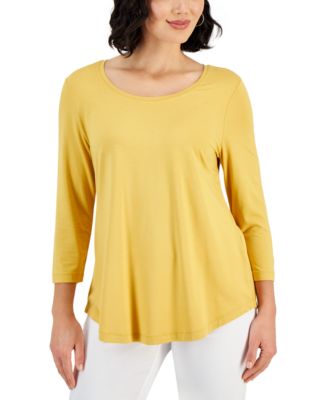 JM Collection Petite 3/4-Sleeve Solid Top, Created for Macy's - Macy's
