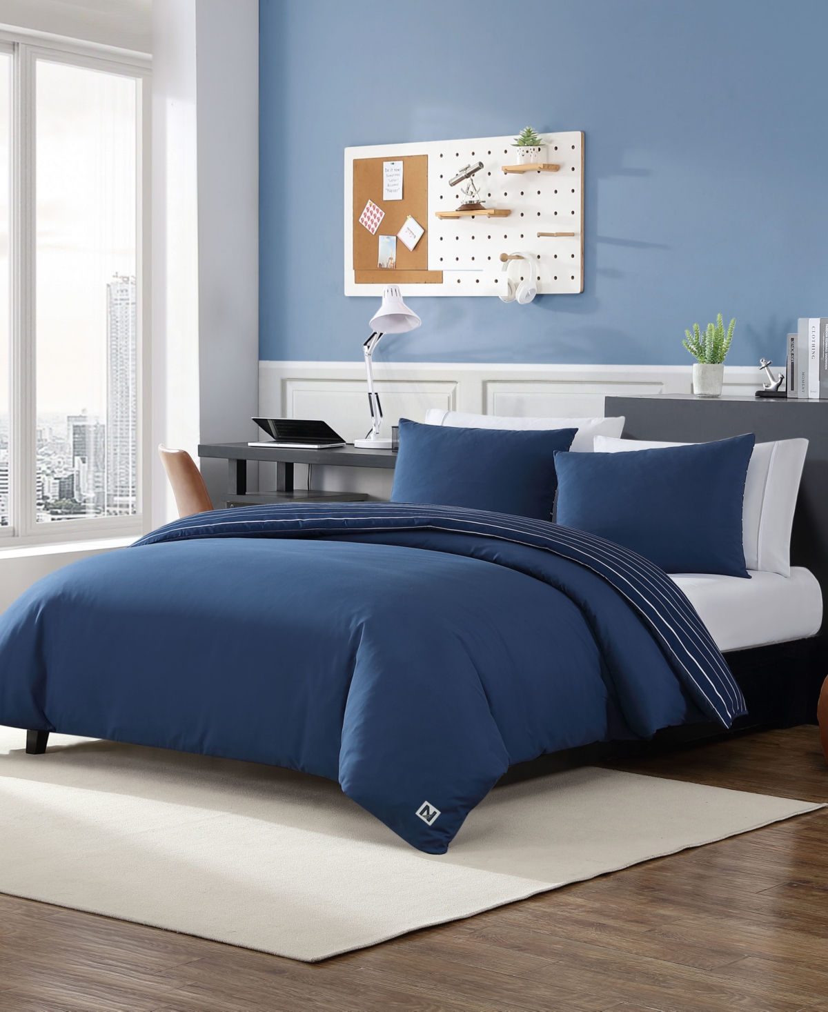 Nautica Longdale Solid Stripe Brushed Microfiber Piece Duvet Cover Set