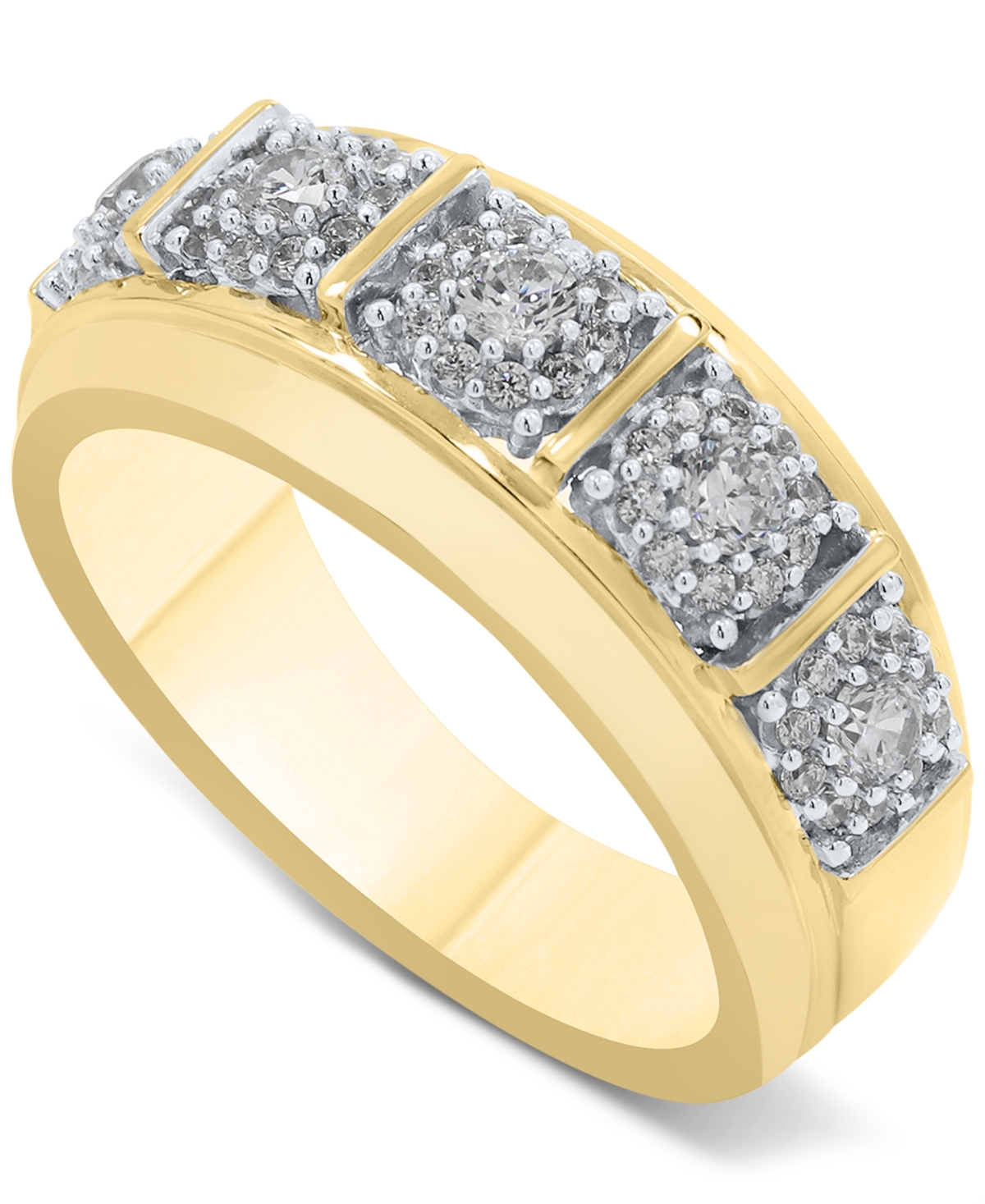 Macy's Men's Diamond Multi Halo Cluster Ring (3/4 Ct. T.w.) In 10k Gold
