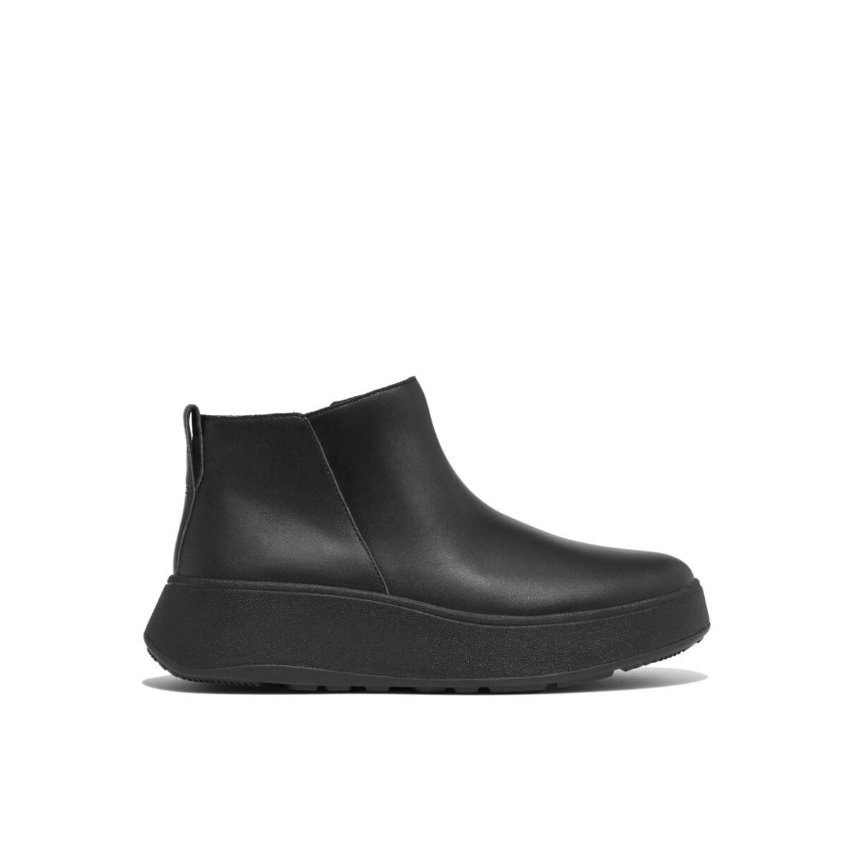 Fitflop Womens F-Mode Leather or Nubuck Lace-Up Flatform Ankle Boots - All Black- Leather