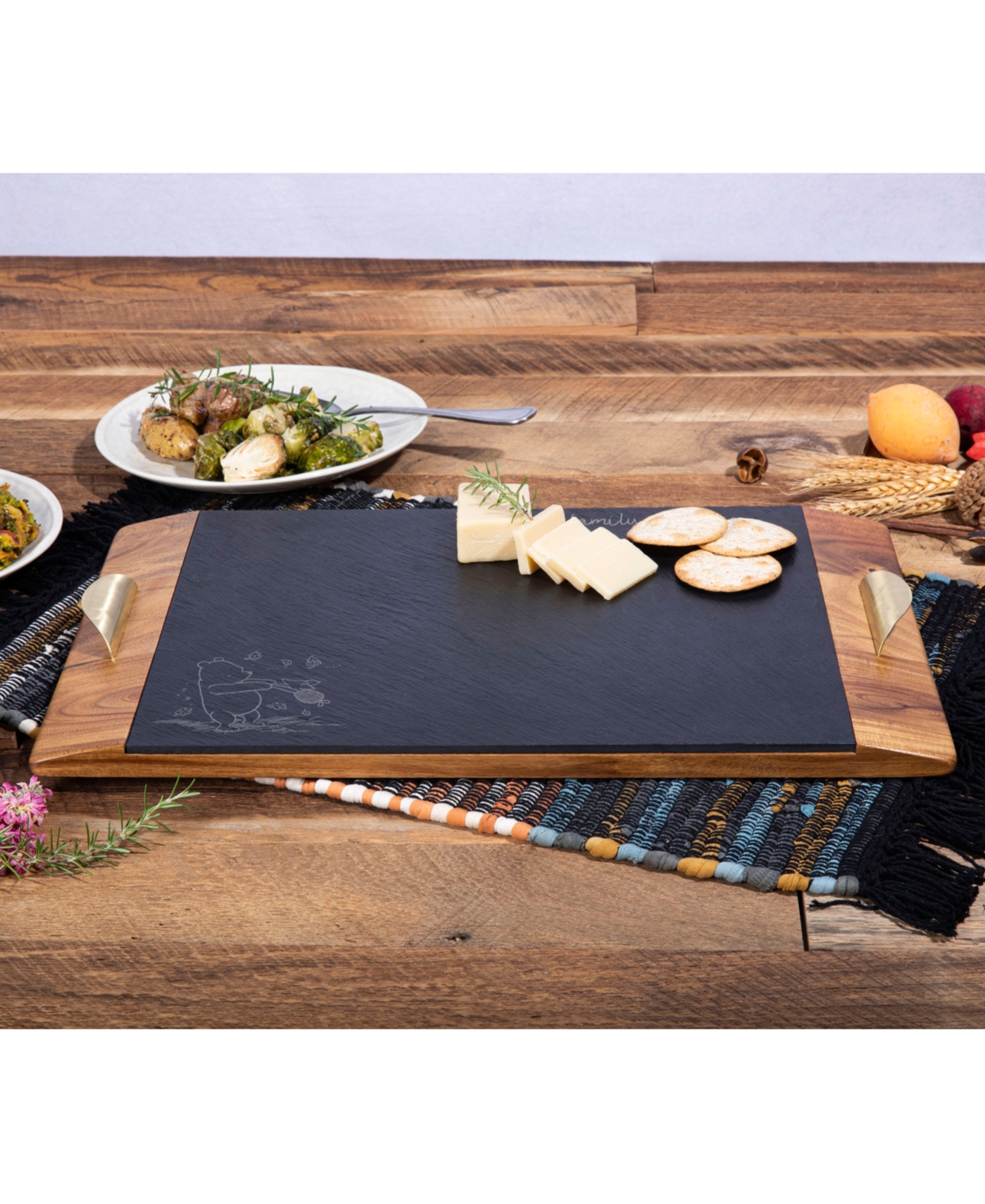 Disney's Winnie The Pooh Covina Acacia and Slate Charcuterie Board - Acacia Wood Slate Black with Gold Accent