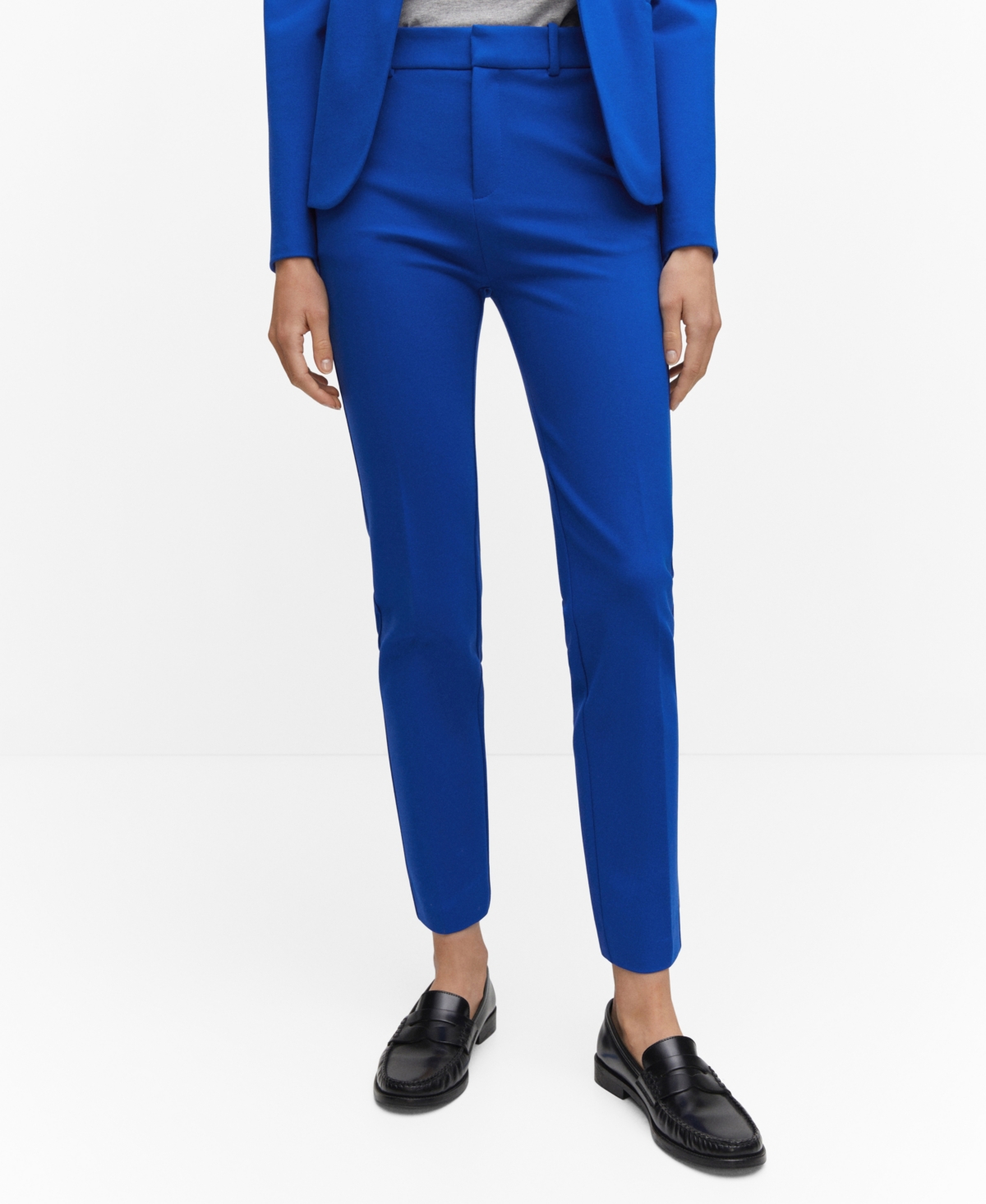 Mango Rome Knit Straight Trousers Blue In Blue