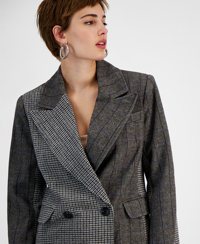 Avec Les Filles Women's Mixed-Print Double Breasted Blazer - Macy's
