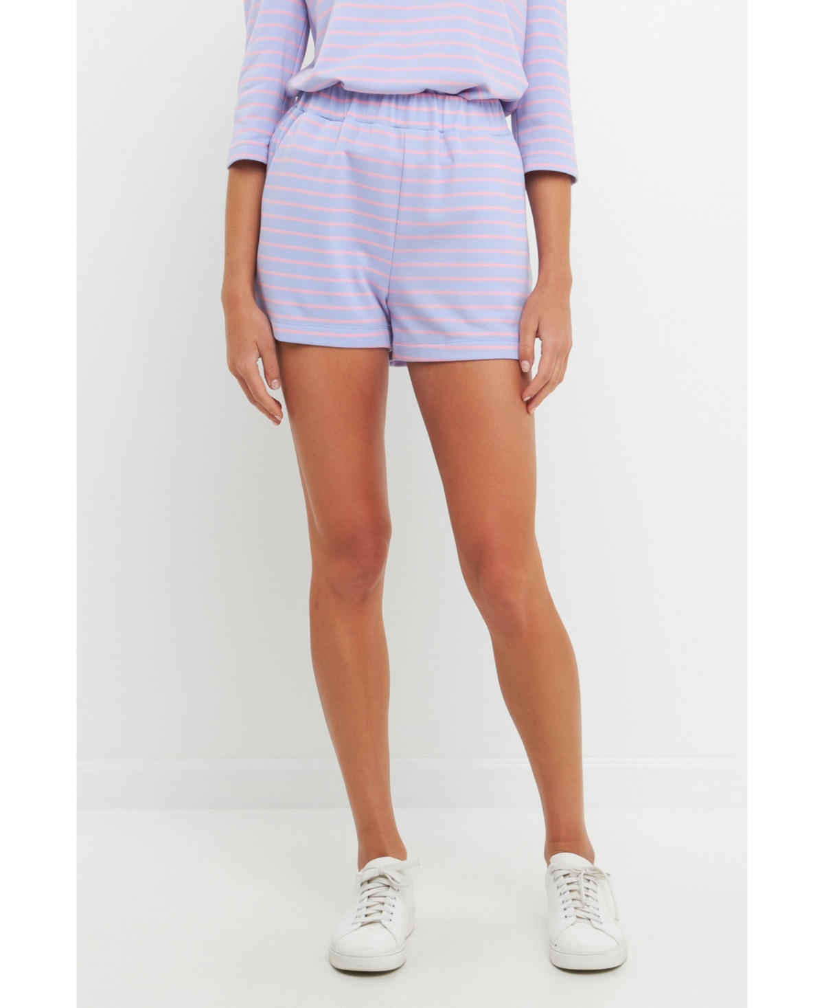Women's Striped Breton Shorts - Lavender/pink