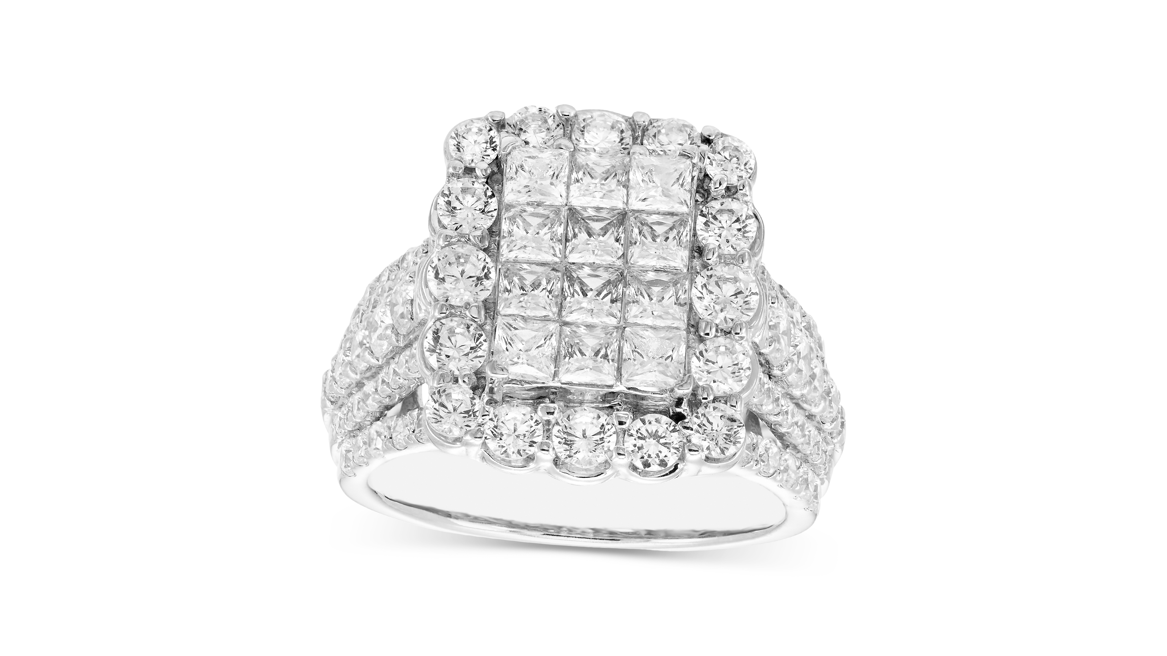 Diamond Emerald Shaped Halo Cluster Engagement Ring (3 ct. t.w.) in 14k White Gold
