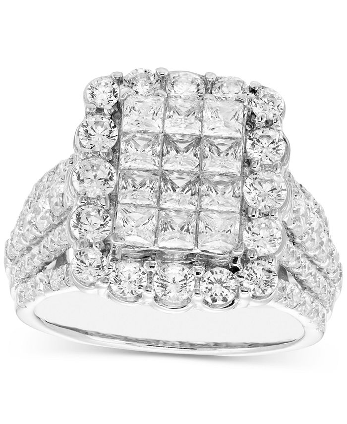 Macy's Diamond Emerald Shaped Halo Cluster Engagement Ring (3 ct. t.w ...