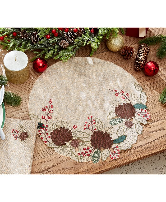 Elrene Berry Pinecone Cutwork Placemat, 15" Round Macy's
