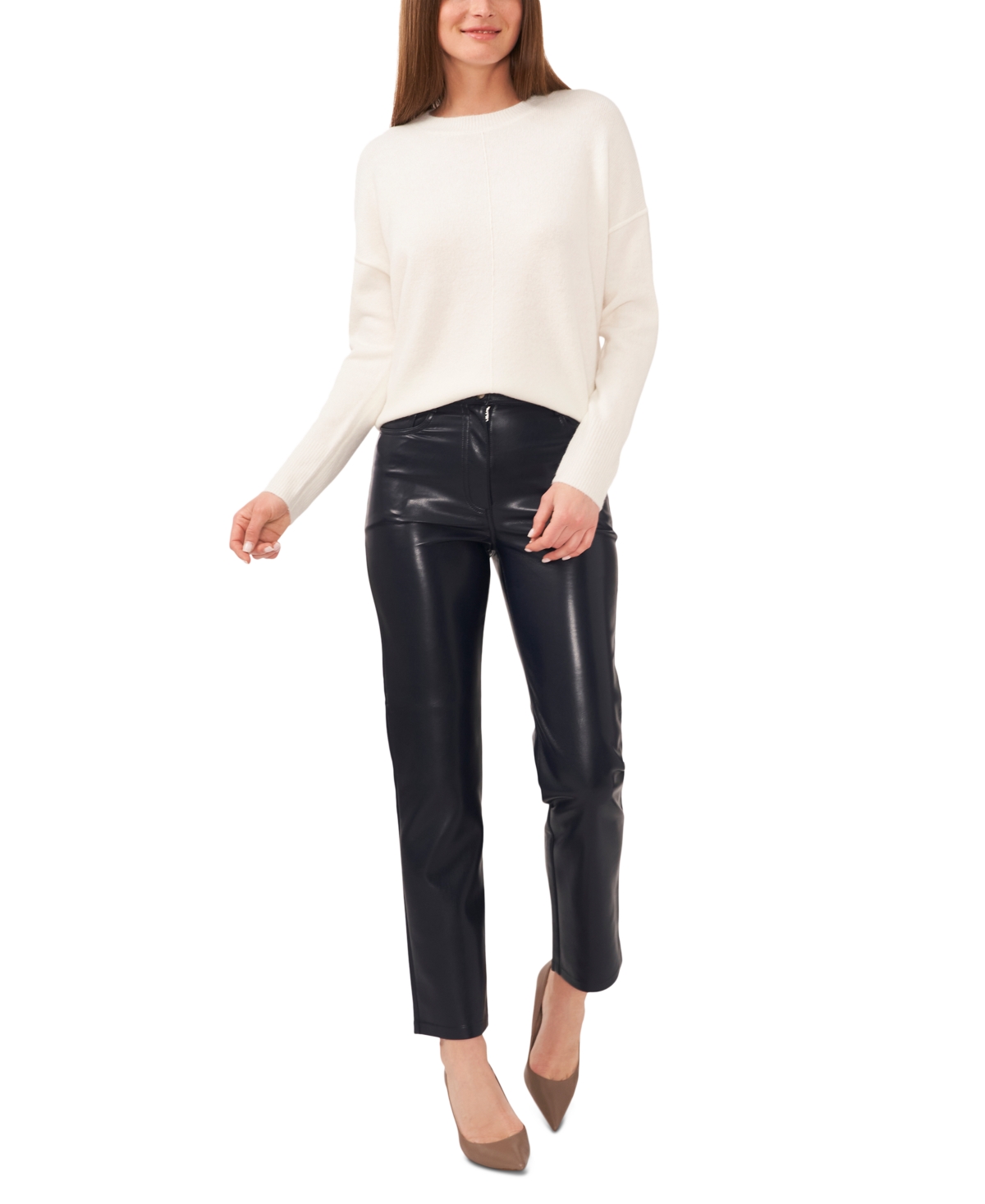 Vince Camuto Cozy Long Sleeve Extend Shoulder Sweater In Antique White