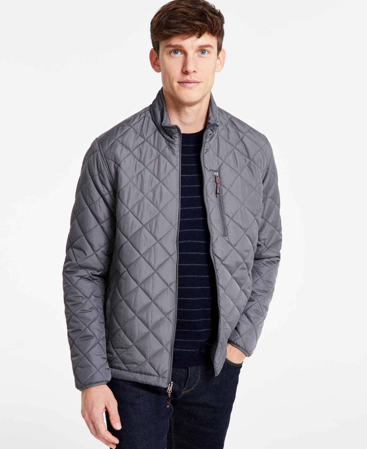Men's Diamond Quilted Jacket, Created for Macy's - Smoked Pearl