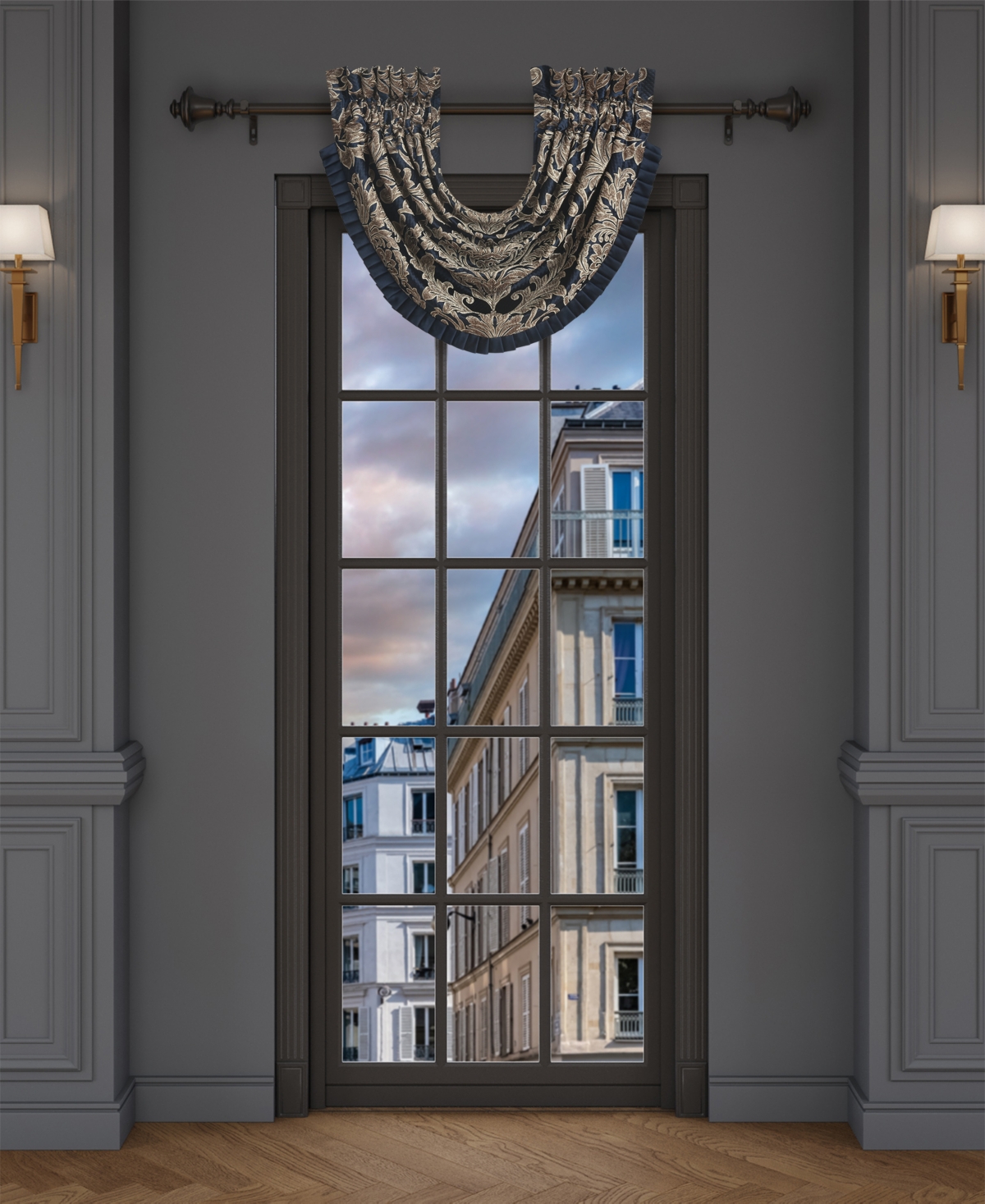 J Queen New York Monte Carlo Window Waterfall Valance In Navy