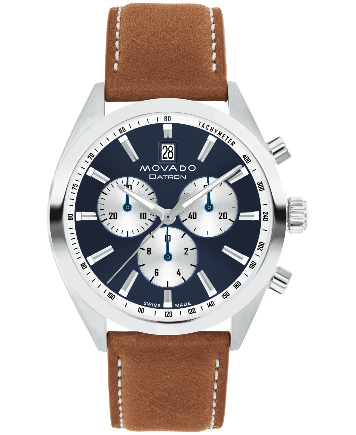 Movado Men's Datron Swiss Quartz Chrono Cognac Leather Watch 40mm