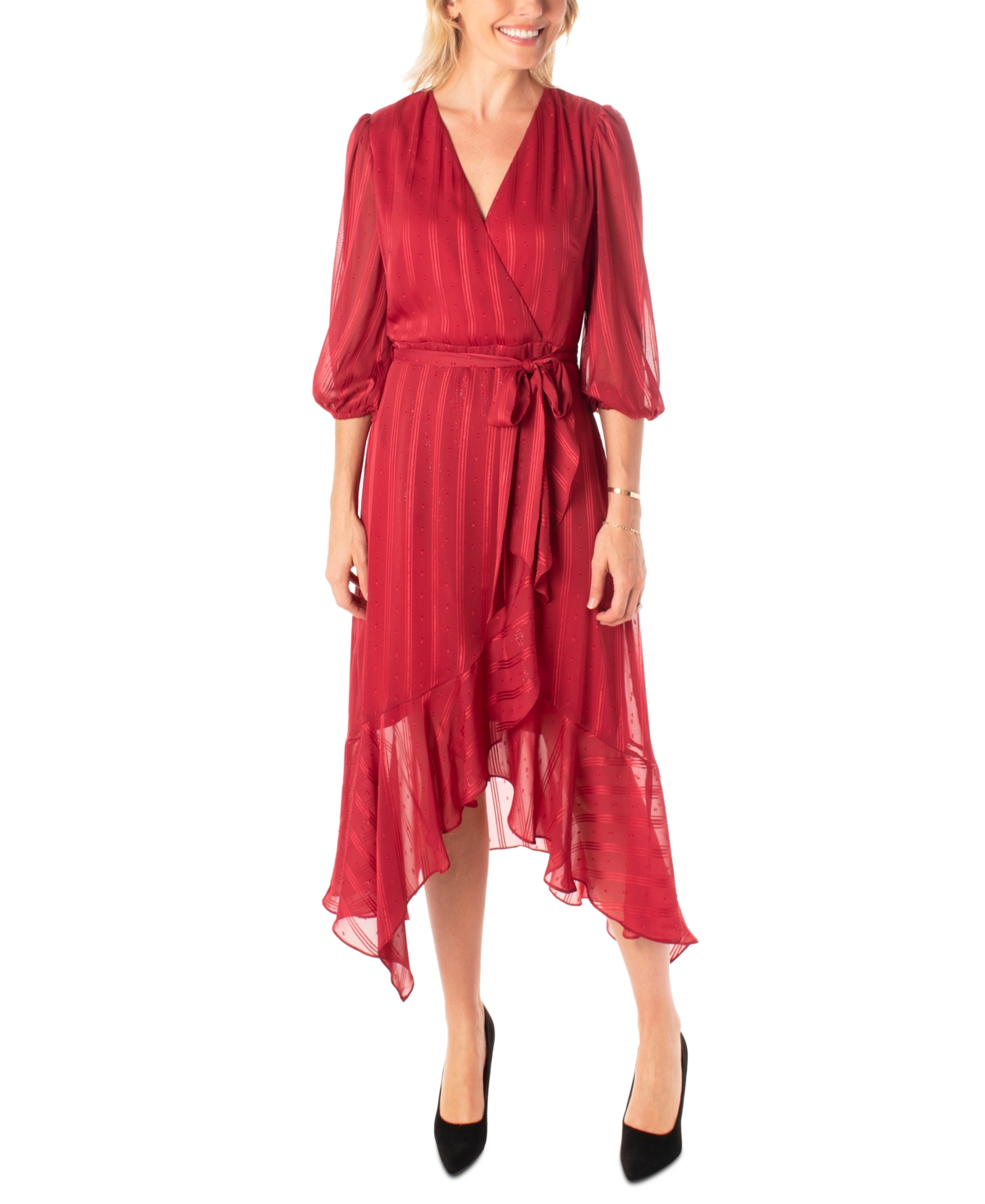 Women's Striped Clip-Dot Midi Dress - Sapphire