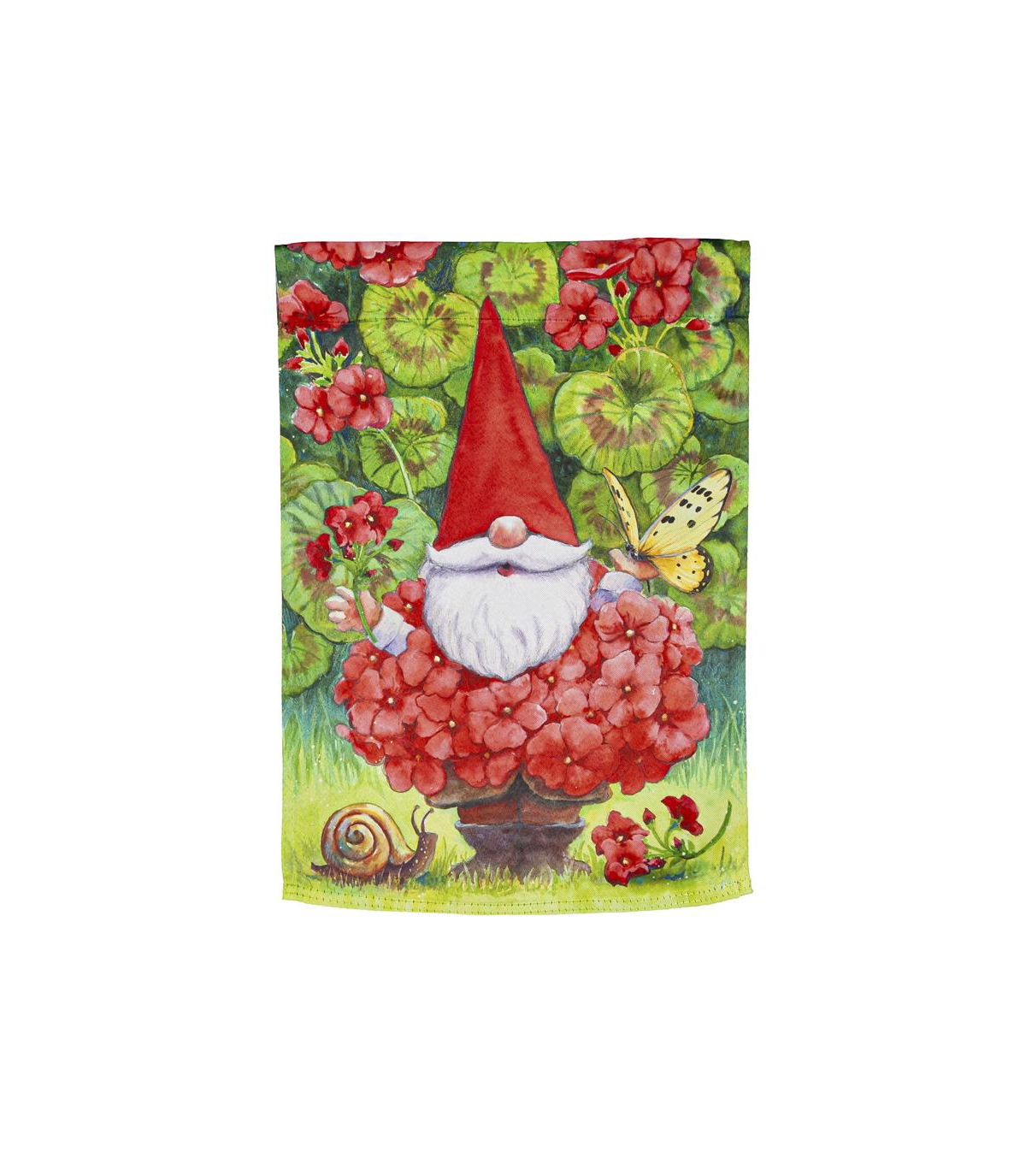 Geranium Gnome Garden Suede Flag 12.5 x 18 Inches Indoor Outdoor Decor - Red