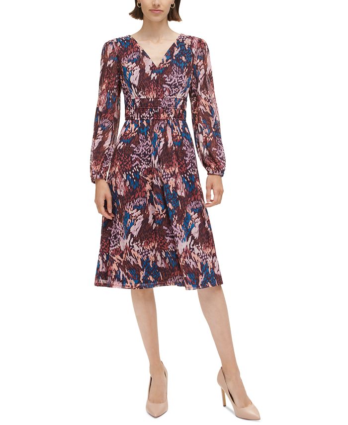 Jessica Howard Women's Long-Sleeve Ruched-Waist Midi Dress - Macy's