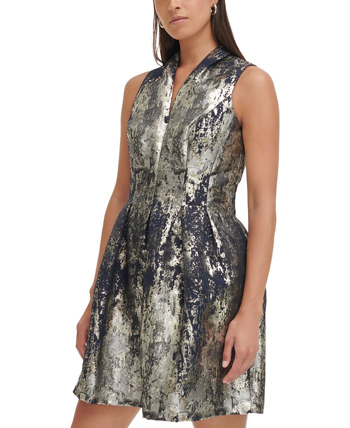 Vince Camuto Women's Jacquard Fit & Flare Dress Gold Size 10