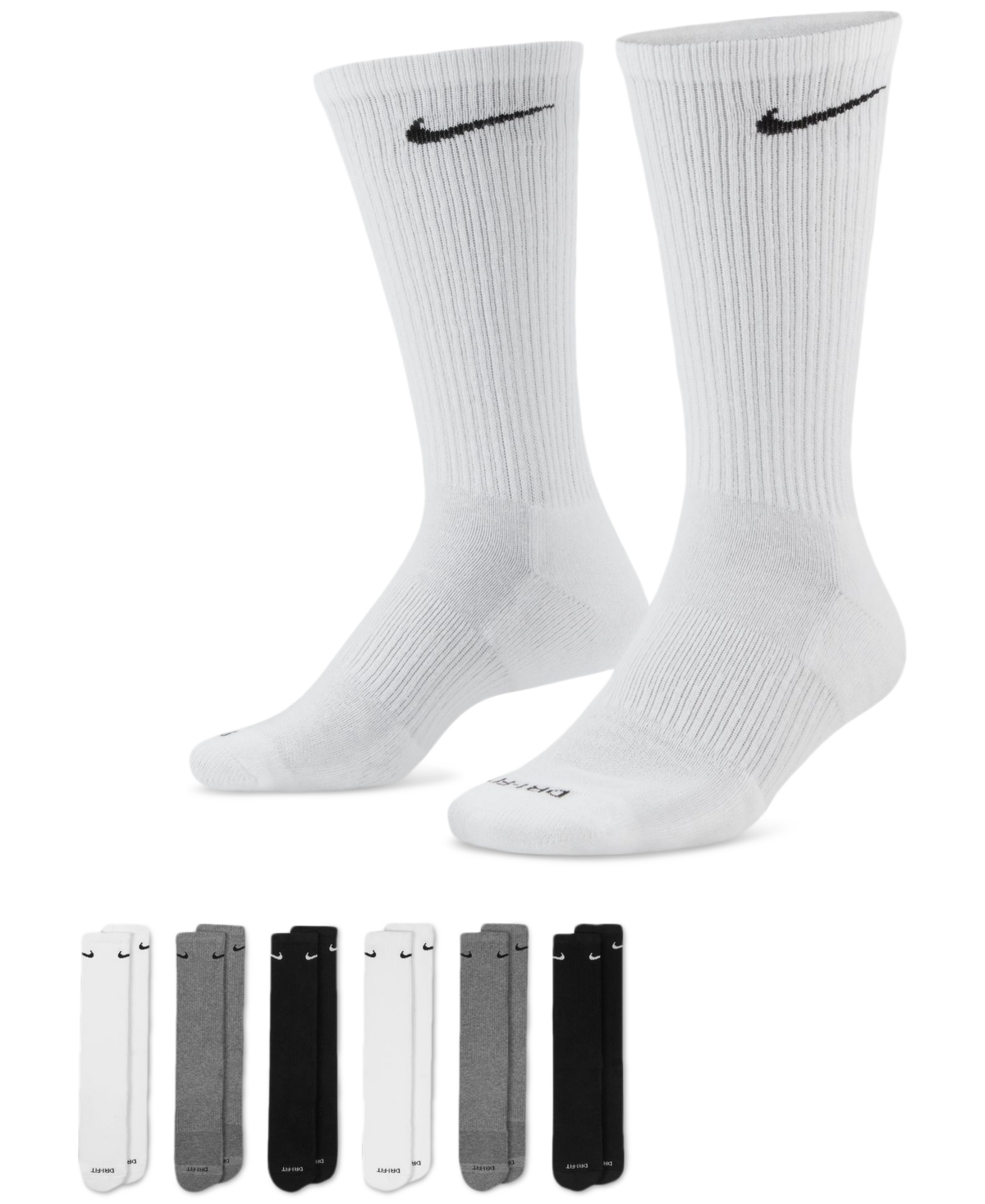 Nike Unisex Everyday Plus Cushioned Training Crew Socks (6 Pairs) In Multicolor,grey