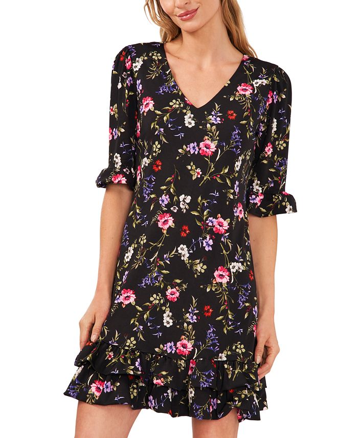 CeCe Women's Floral-Print V-Neck Knit Shift Dress - Macy's