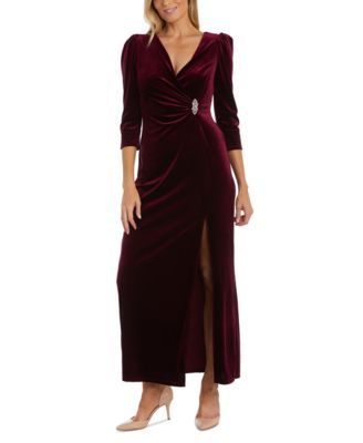 R & M Richards - Women's Velvet Embellished Ruched Gown