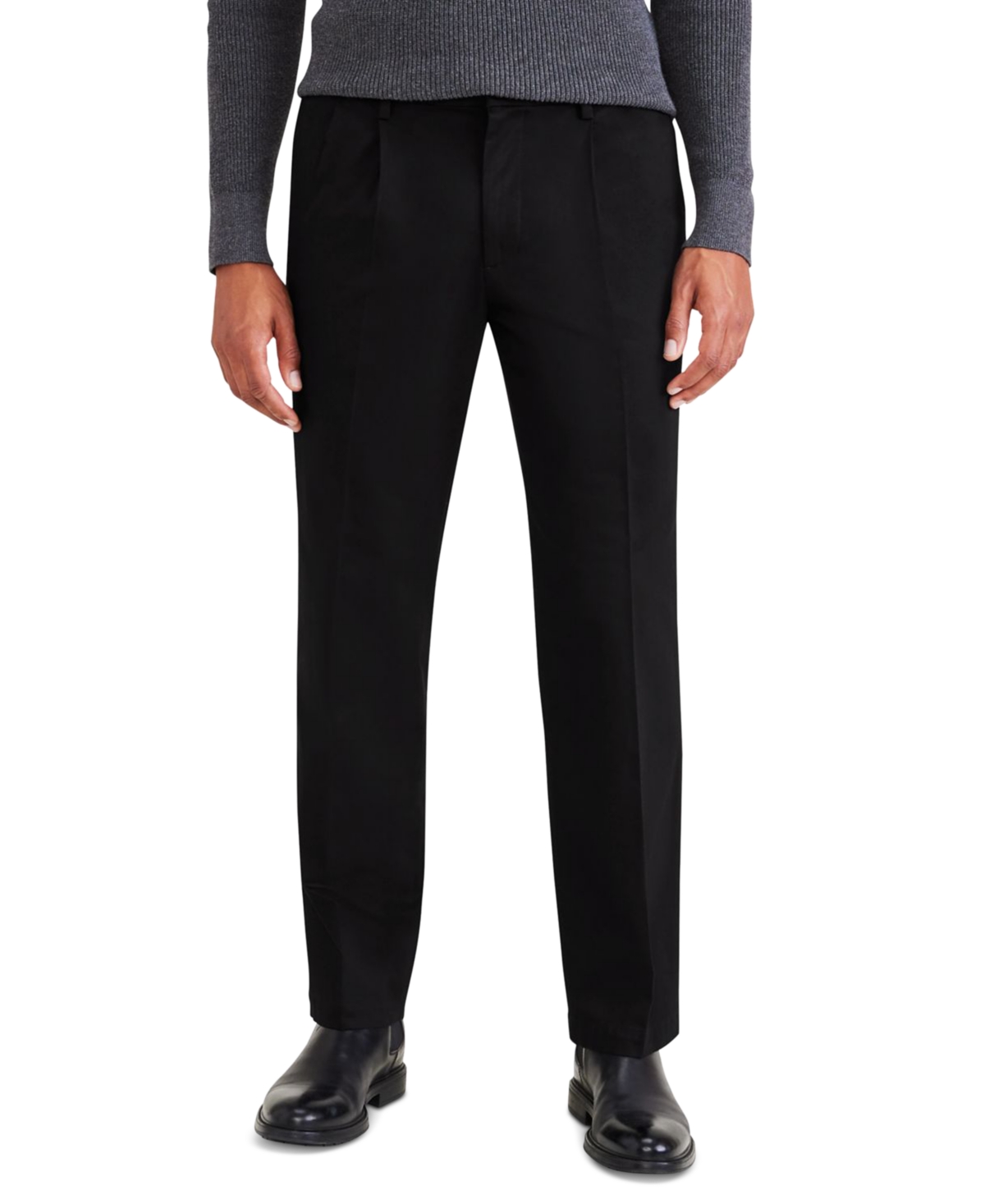 Shop Dockers Men's Signature Classic Fit Pleated Iron Free Pants With Stain Defender In Beautiful Black