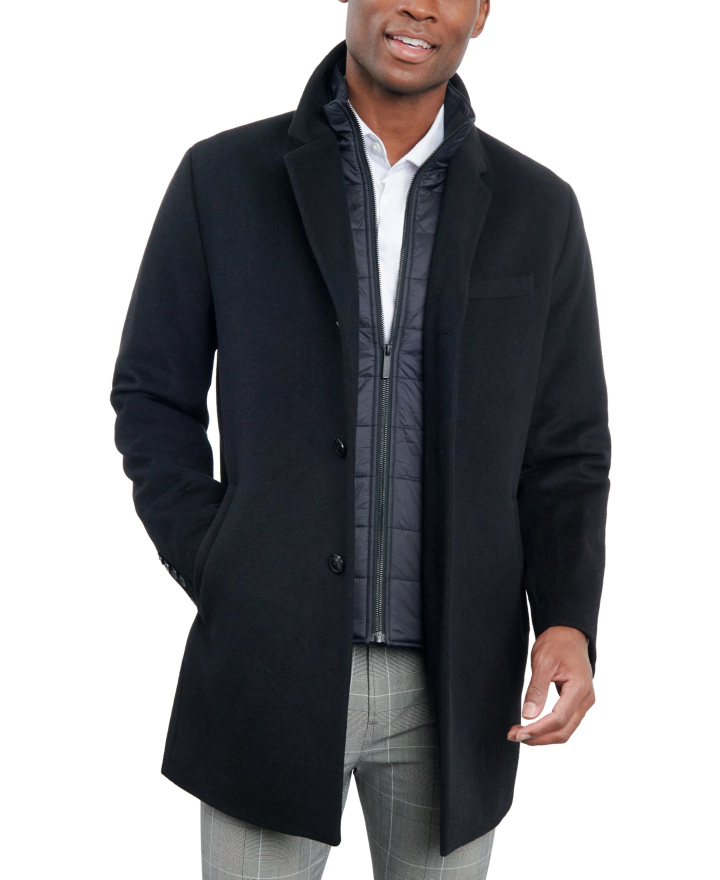 Мужской жилет London Fog Wool-Blend Overcoat & Attached Vest, цвет: Чёрный — фото 4