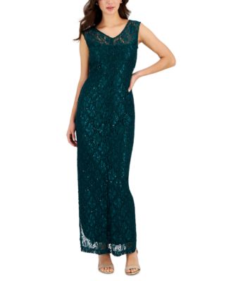 Connected - Women's Sequined-Lace Boat-Neck Maxi Dress