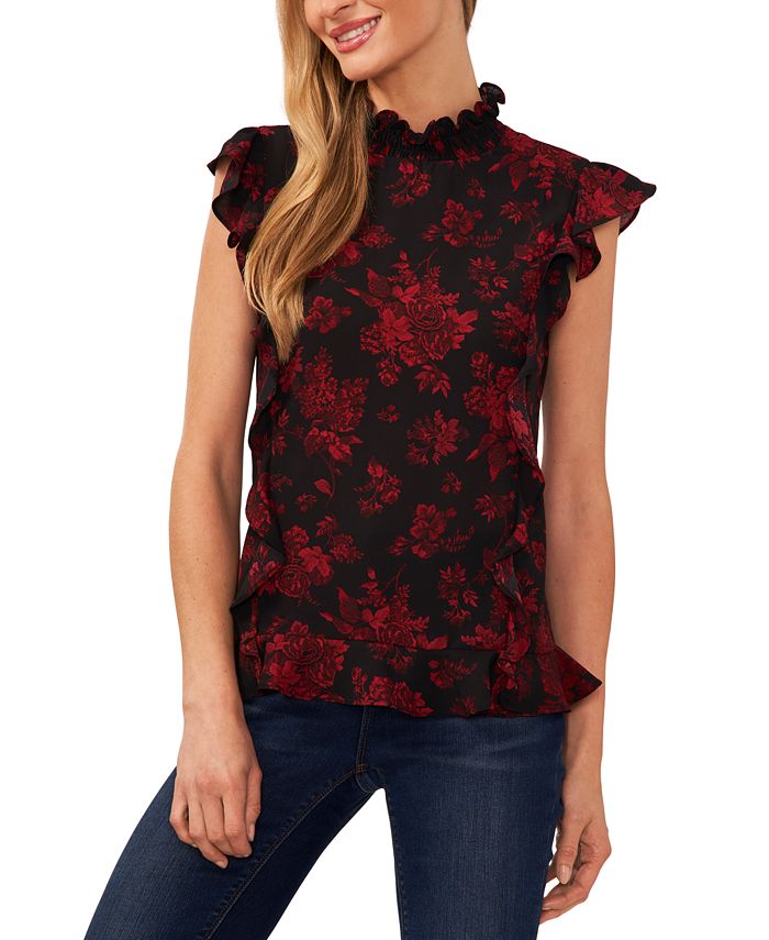 Cece ruffle collar short top sleeve blouse