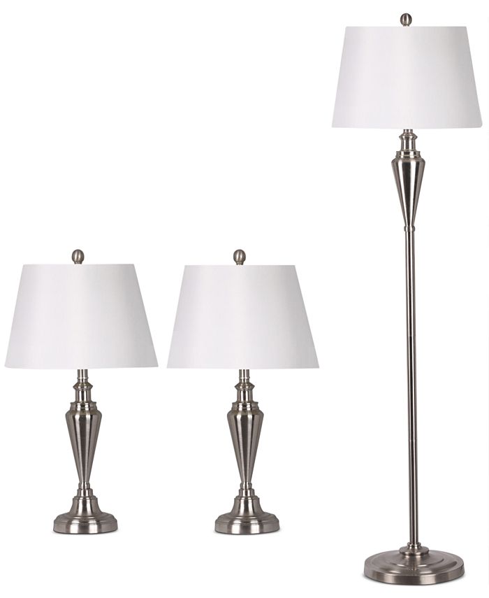 Adesso - Satin Steel Set of Two Table Lamps and 1 Floor Lamp