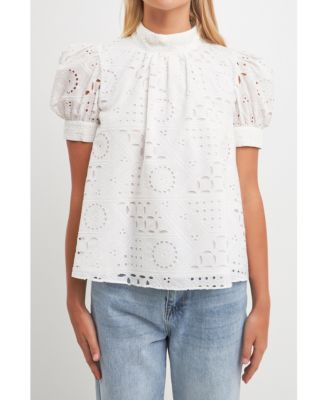 Broderie Anglaise Puff Sleeve Top