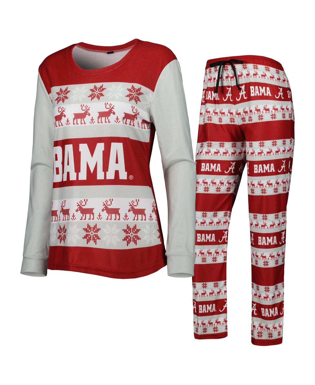 Shop Foco Women's  Crimson Alabama Crimson Tide Ugly Long Sleeve T-shirt And Pajama Pants Sleep Set