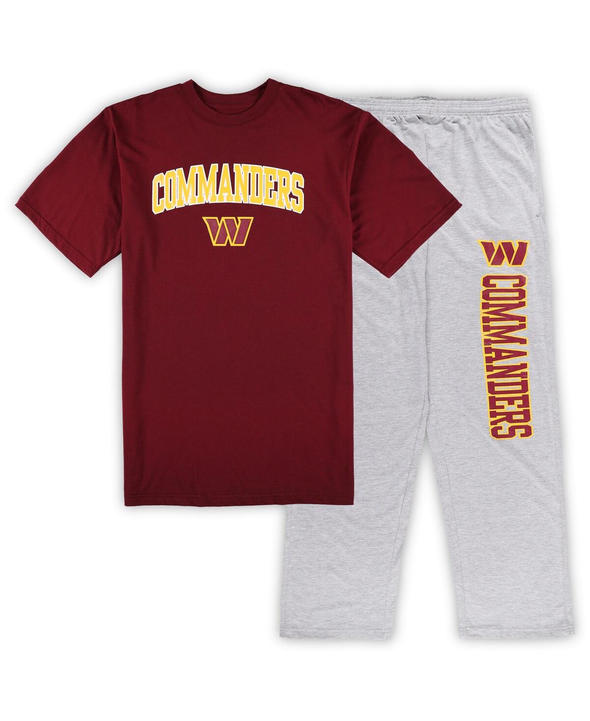 Men's Concepts Sport Burgundy, Heather Gray Washington Commanders Big and Tall T-shirt and Pajama Pants Sleep Set - Burgundy, Heather Gray