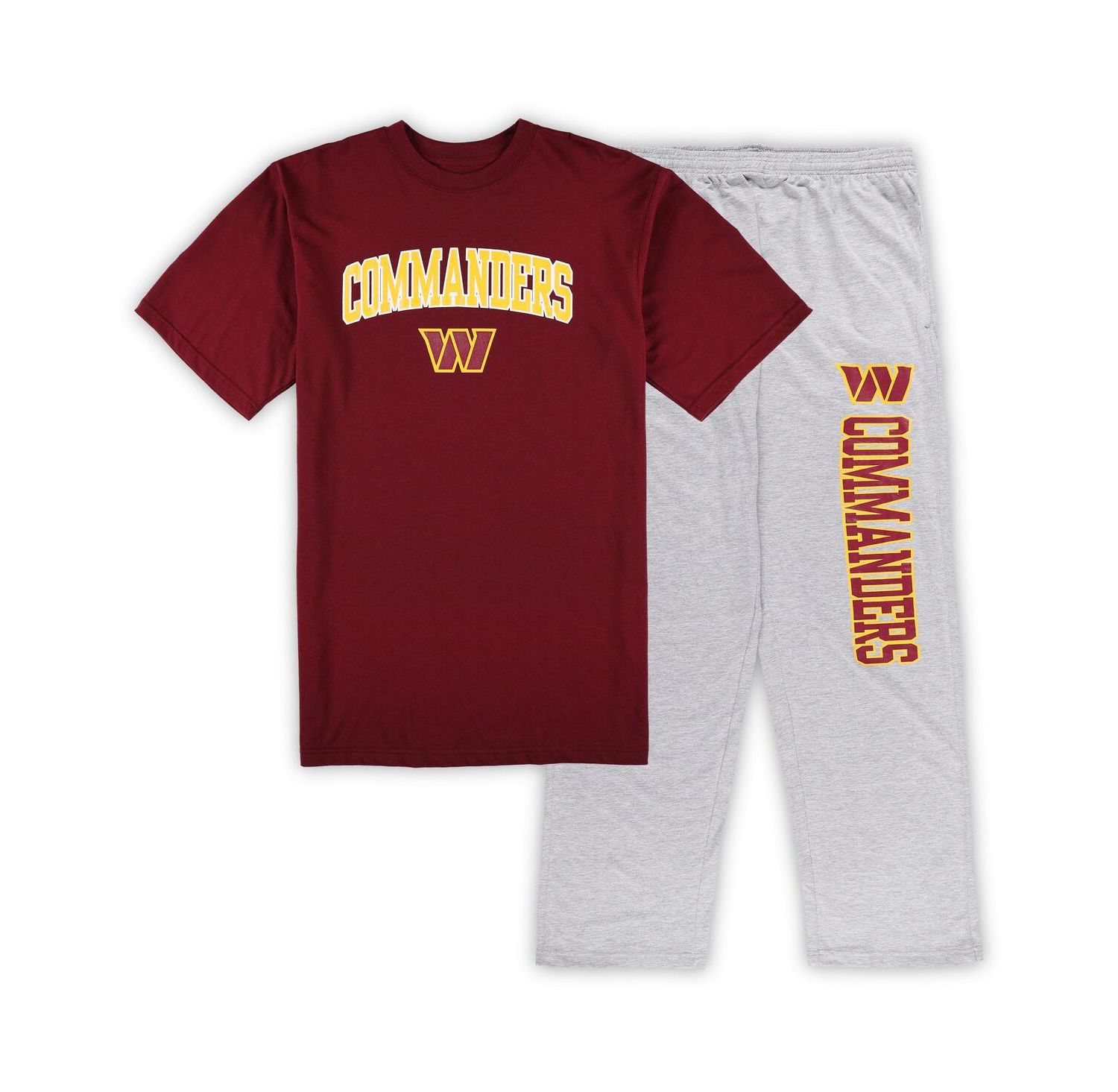 Men's Burgundy, Heather Gray Washington Commanders Big and Tall T-shirt and Pajama Pants Sleep Set