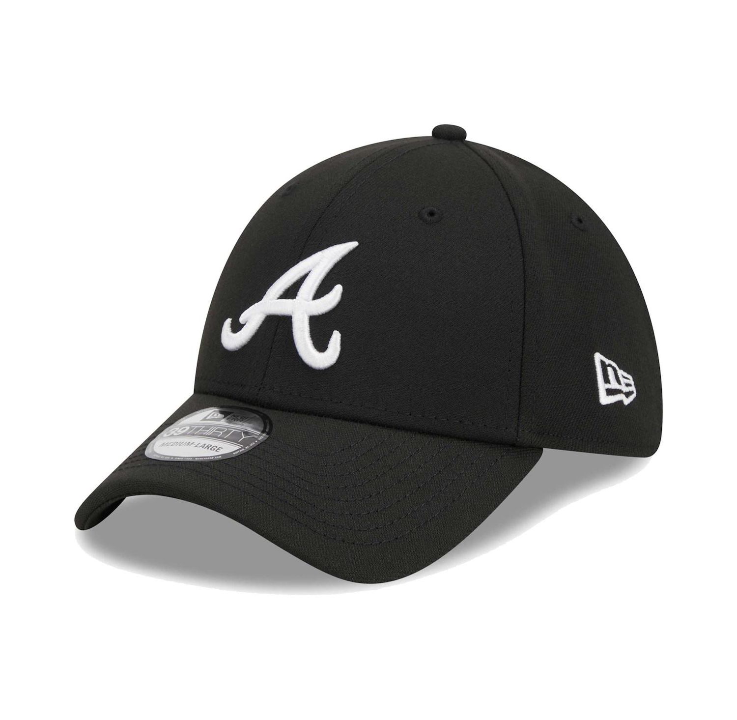 Men's Black Atlanta Braves Logo 39THIRTY Flex Hat