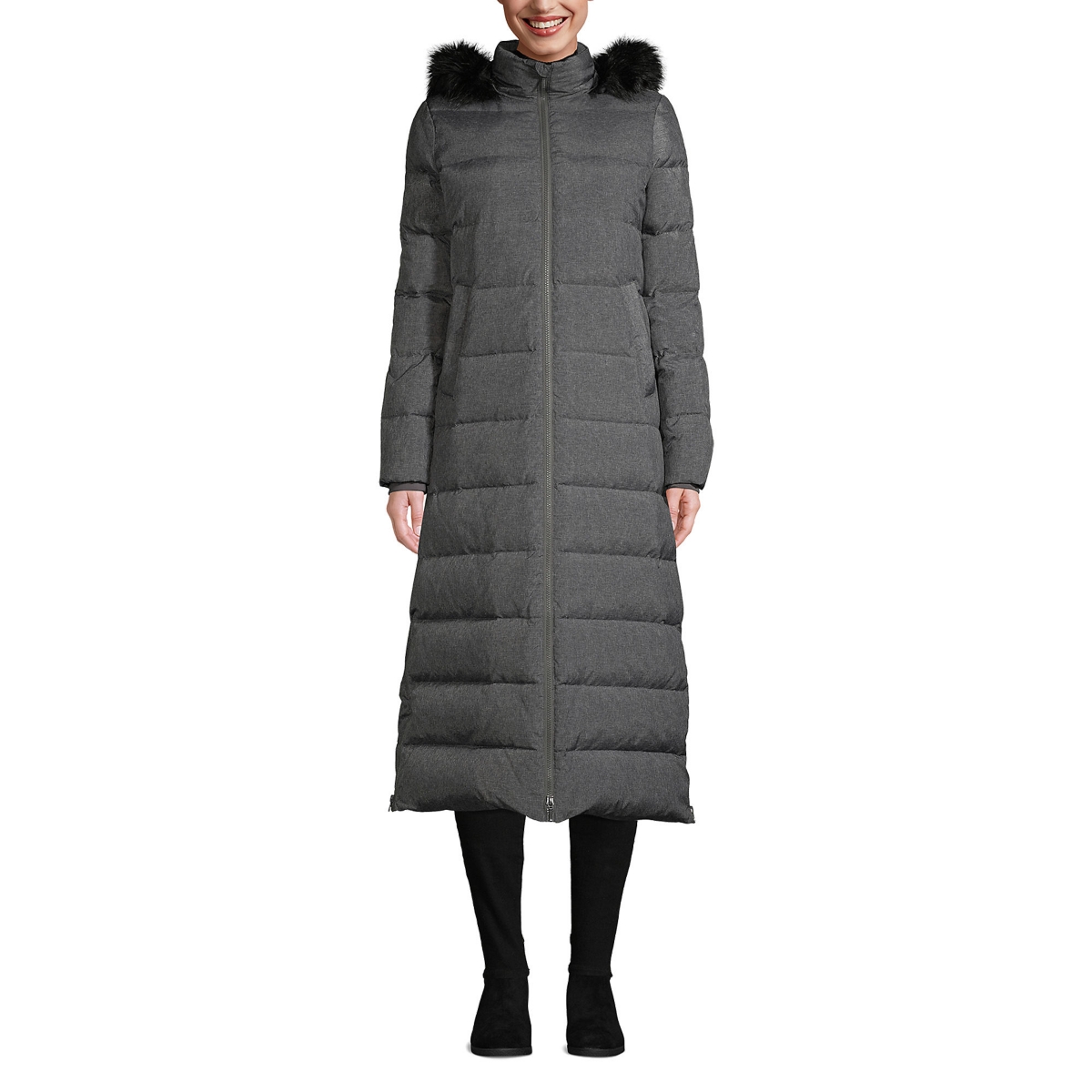 Women's Down Maxi Winter Coat - Dark stone heather