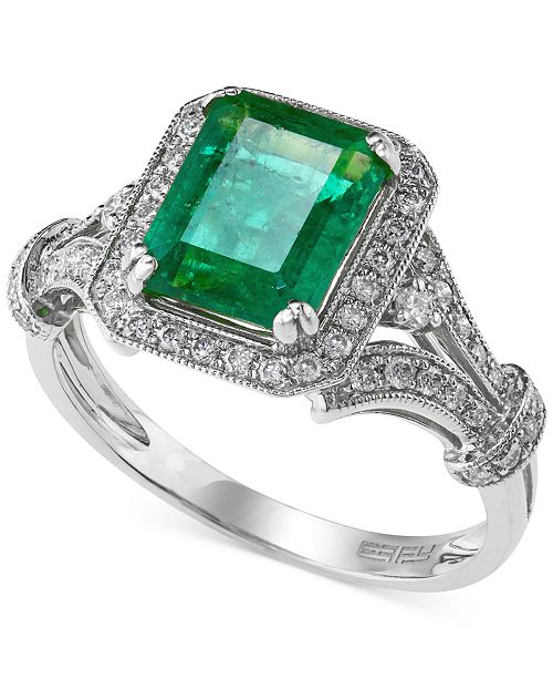 Effy Collection Brasilica By Effy Emerald 2 1 5 Ct T W And Diamond 1 3 Ct T W Ring In 14k White Gold Created For Macy S Reviews Rings Jewelry Watches Macy S