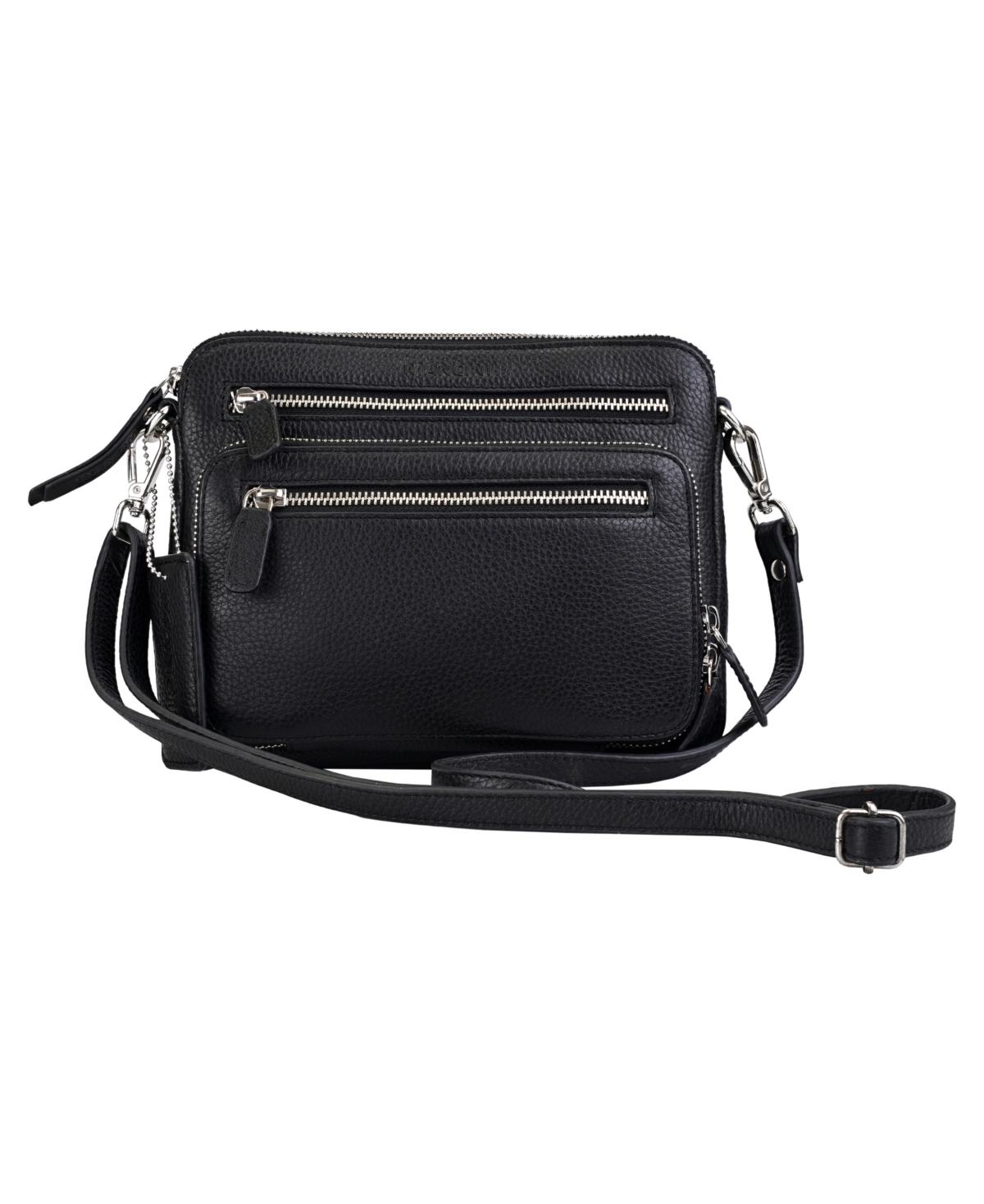 Mancini Pebbled Collection Valerie Leather Mini Crossbody Bag In Black