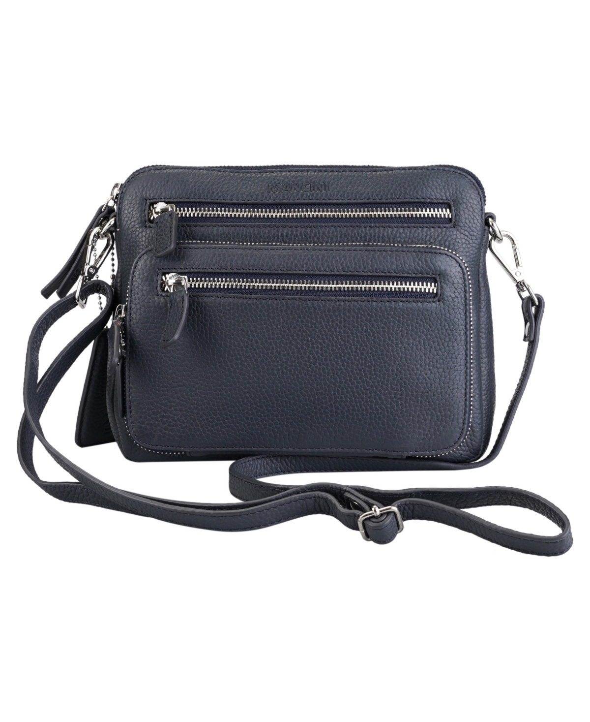 Mancini Pebbled Collection Valerie Leather Mini Crossbody Bag In Navy
