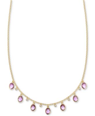 Macy's - Amethyst (7-1/20 ct. t.w.) & White Topaz (1/4 ct. t.w.) Oval Dangle 18" Collar Necklace in 14k Gold-Plated Sterling Silver