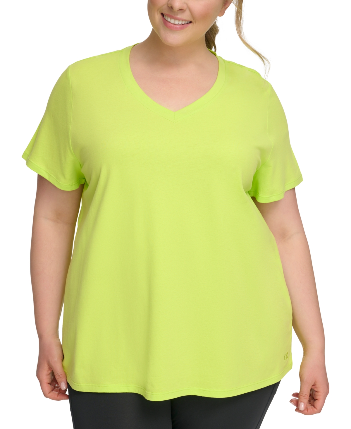 Shop Calvin Klein Performance Plus Size Cotton V-neck Short-sleeve T-shirt In Lime Volt