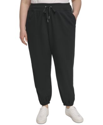 Plus Size Minimal Logo Tape Drawstring Sweatpants 