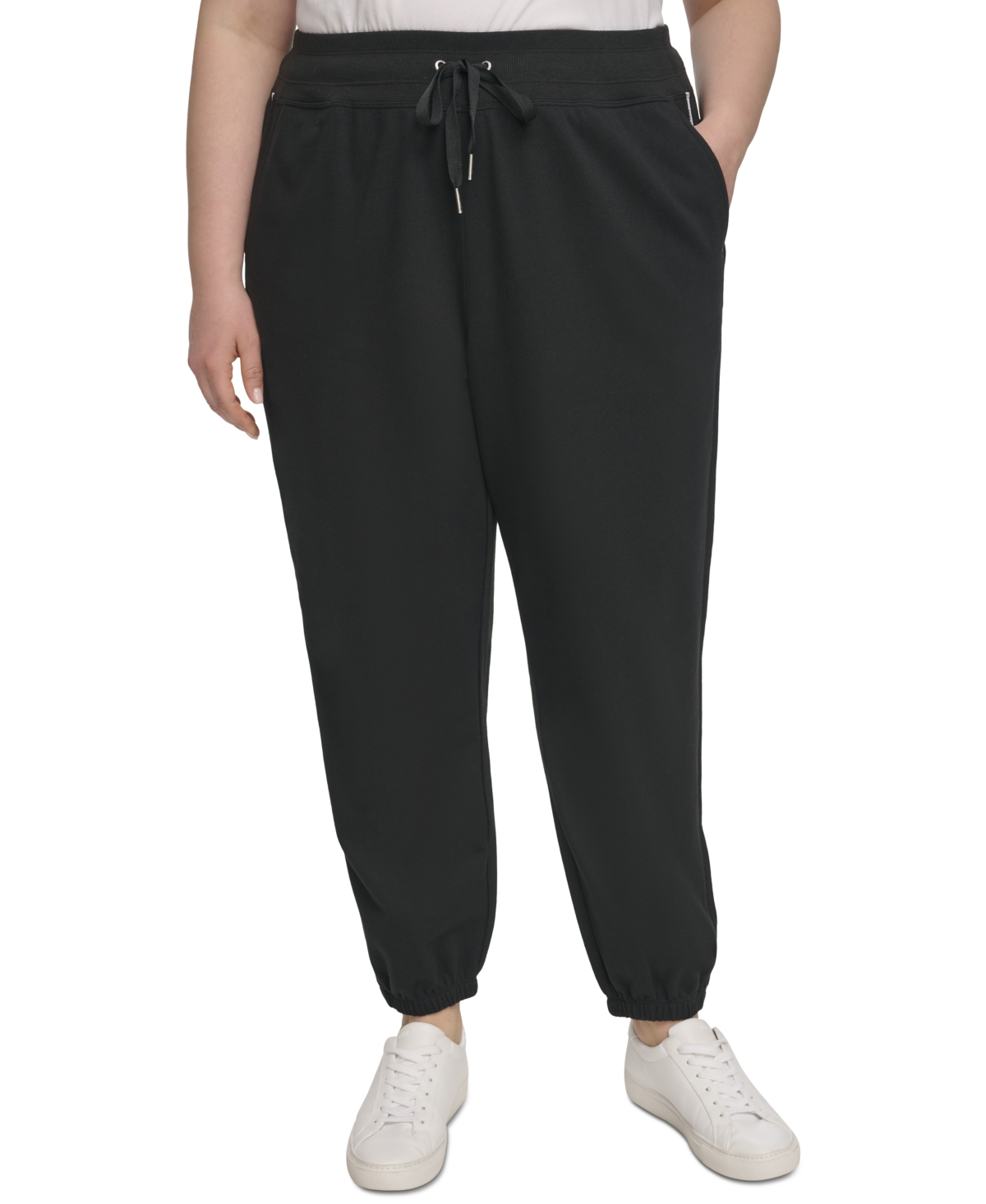 Calvin Klein Plus Size Minimal Logo Tape Drawstring Sweatpants - Black