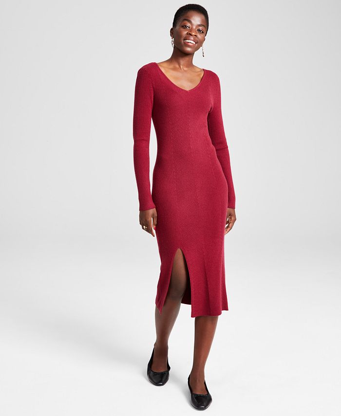 And Now This Women's V-Neck Midi Sweater Dress, Created for Macy's - Macy's