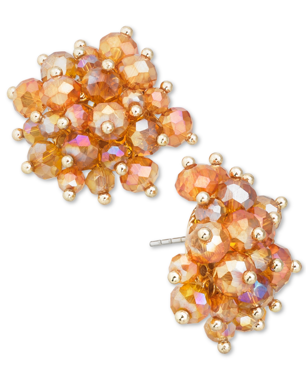 Inc International Concepts Gold-tone Bead Cluster Stud Earrings, 1", Created For Macy's In Brown